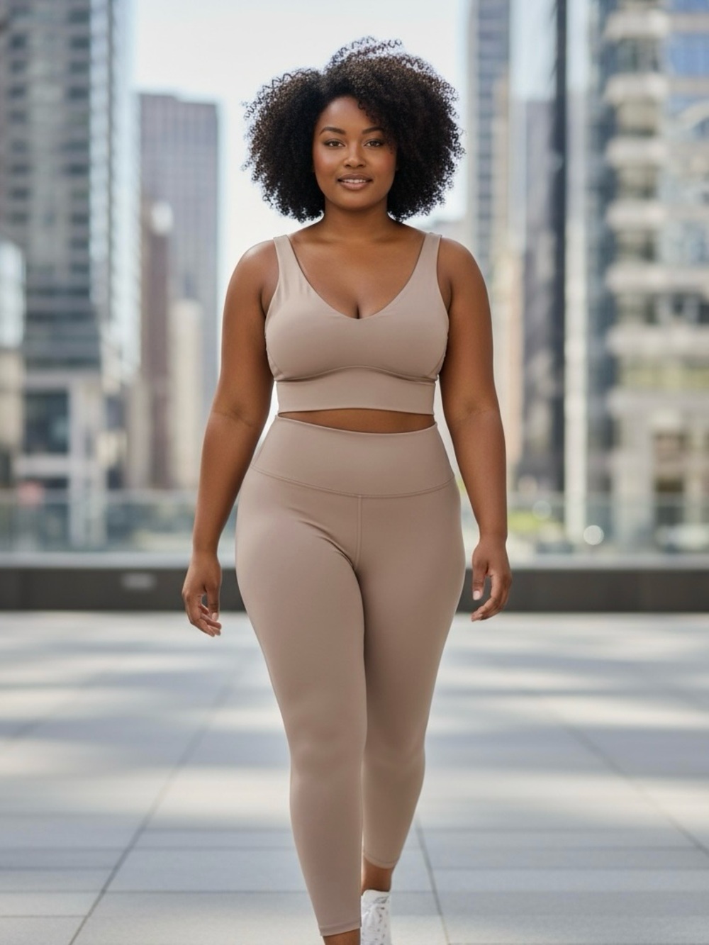 NWT KIMBERLY C - Taupe Sports Bra & Legging Workout Set, size Top M, Bottom S